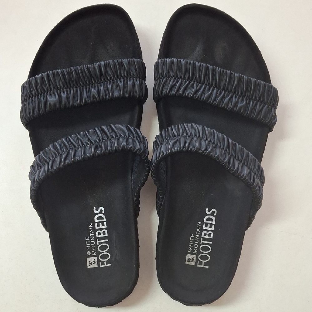 White Mountain Black Elastic Sandals FootBeds